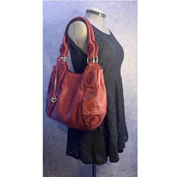 Brighton Red Pebbled Leather Melania Shoulder Handbag, Hobo, Large Satchel - Picture 2 of 14